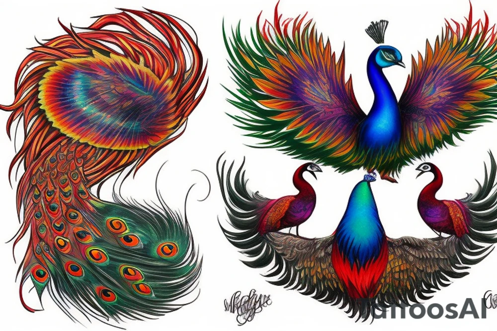 Phoenix and peacock arising in flight for freedom tattoo idea