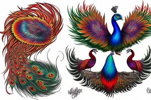 Phoenix and peacock arising in flight for freedom tattoo idea