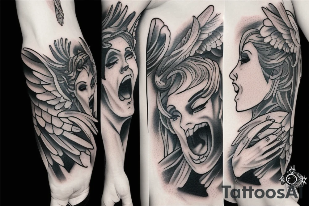 An angel killing a demon tattoo idea