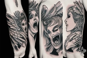 An angel killing a demon tattoo idea