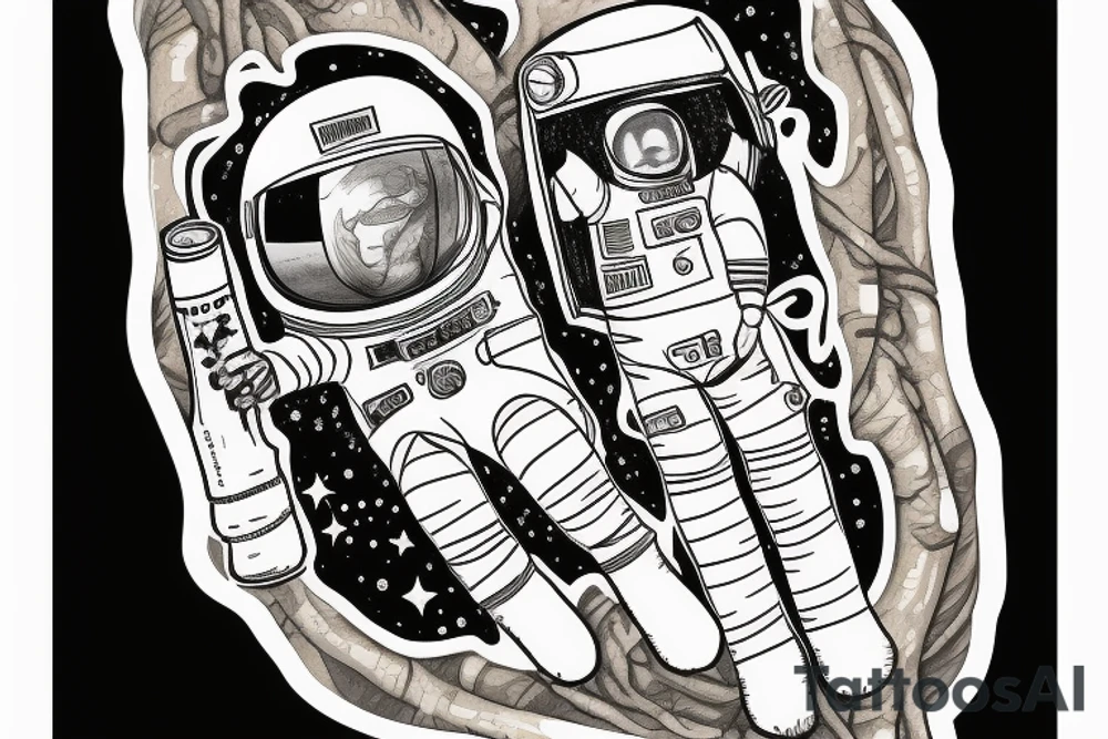 Kangaroo in an astronaut outfit smoking a cigar tattoo idea