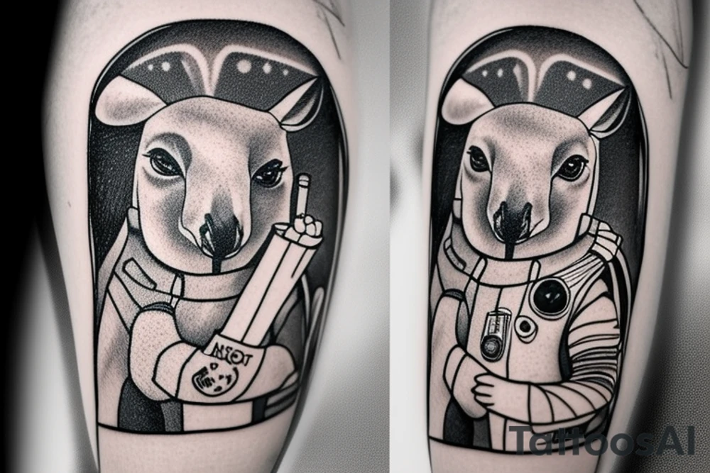 Kangaroo in an astronaut outfit smoking a cigar tattoo idea