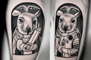 Kangaroo in an astronaut outfit smoking a cigar tattoo idea