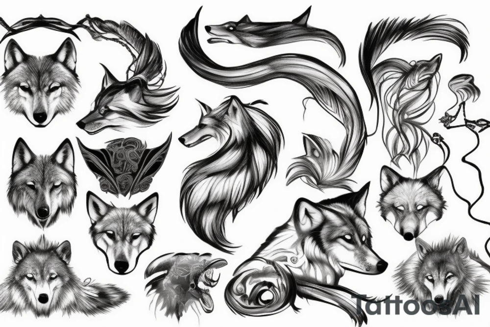 Wolf, warrior, Pisces, time tattoo idea