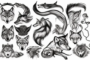 Wolf, warrior, Pisces, time tattoo idea