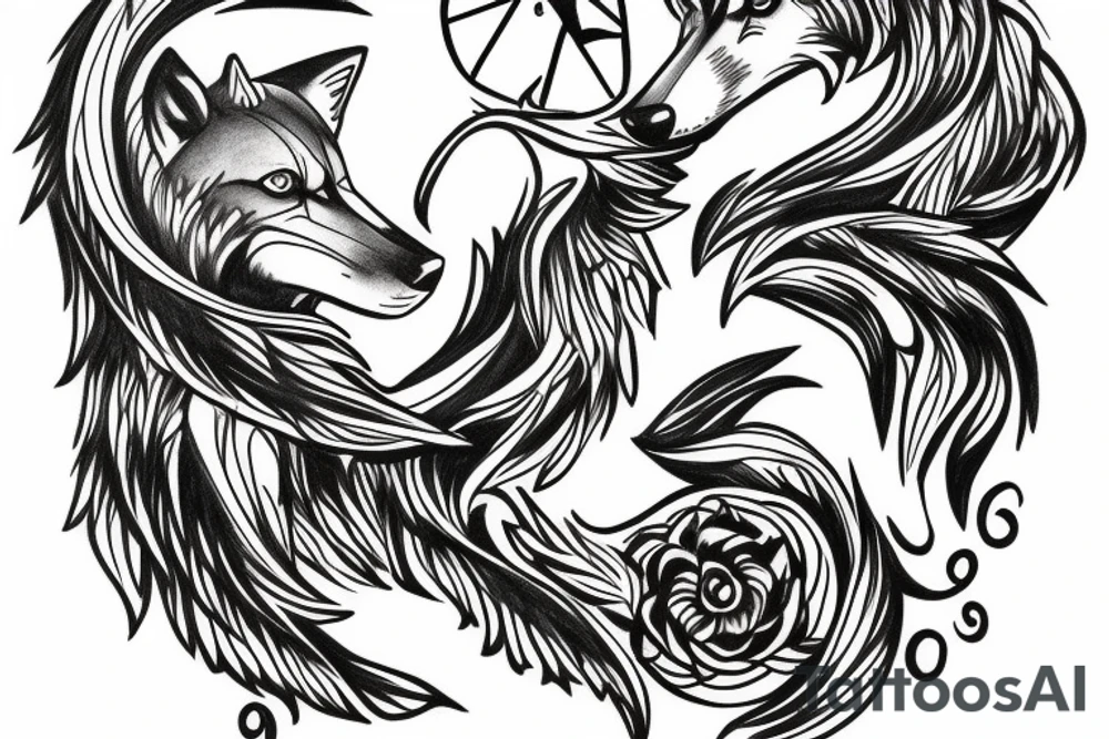 Wolf, Pisces, time tattoo idea