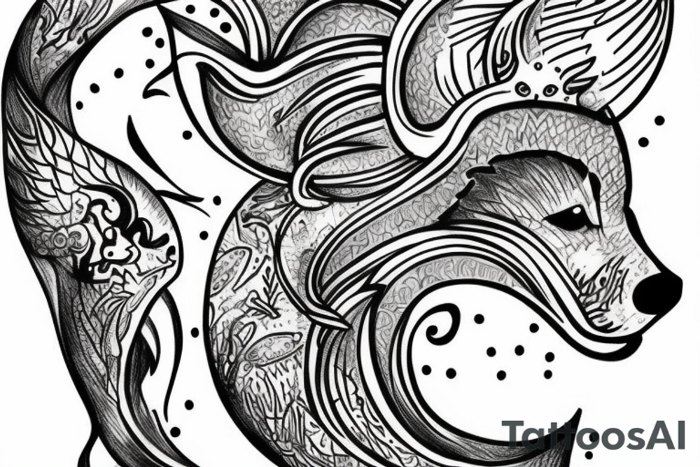 Wolf, Pisces, time tattoo idea
