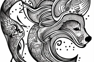 Wolf, Pisces, time tattoo idea