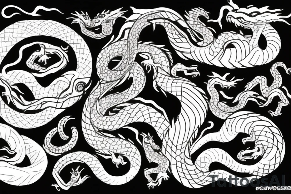 Snake and dragon separate tattoo idea