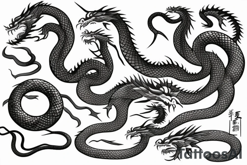 Snake and dragon separate tattoo idea