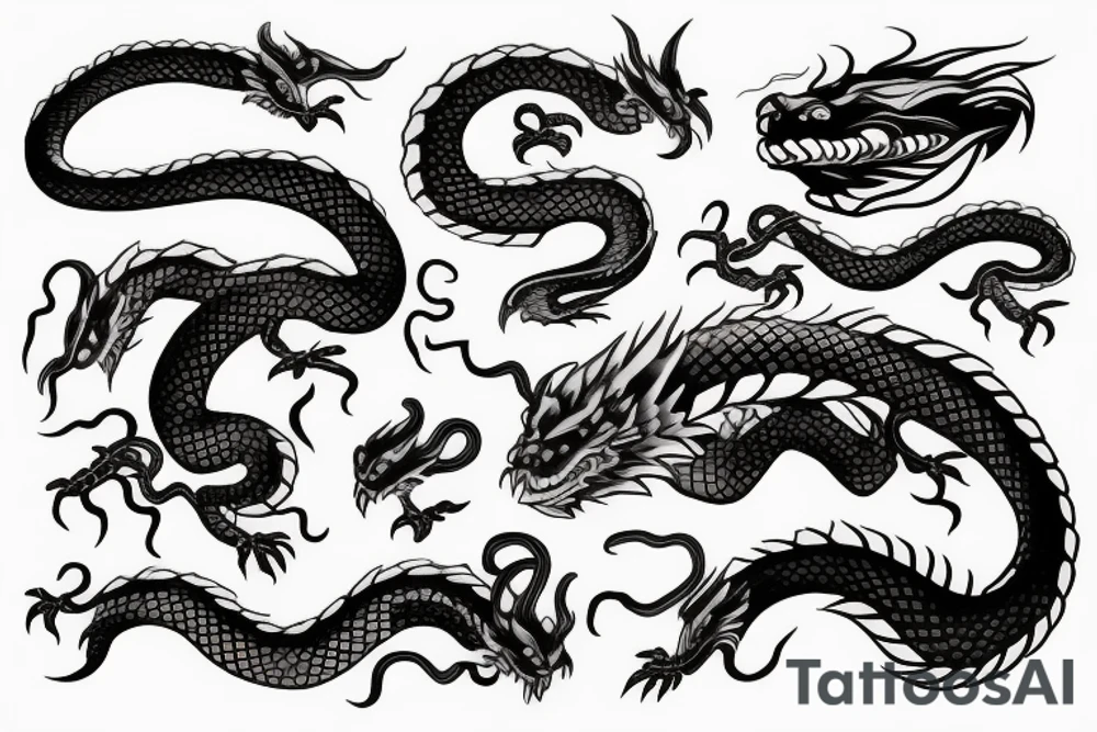 Snake and dragon separate tattoo idea