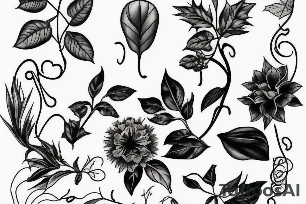 march may november december birth flowers on vines tattoo idea
