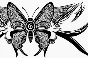 Butterfly with dragon eyes, opened wings and protection symbols tattoo idea
