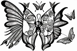Butterfly with dragon eyes, opened wings and protection symbols tattoo idea