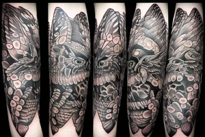 Butterfly dragon eyes, opened wings Michael sigil owl tattoo idea