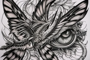 Butterfly dragon eyes, opened wings Michael sigil owl tattoo idea