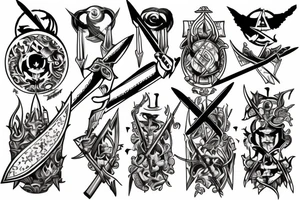 War is in heaven and earth has 4 swords in the middle tattoo idea
