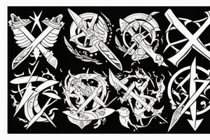 War is in heaven and earth has 4 swords in the middle tattoo idea
