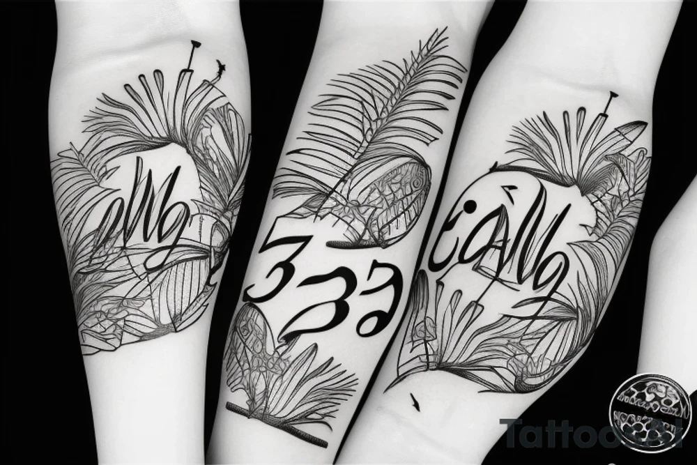 car inspired tattoo with number 58 hidden inside with vinery or palm tree tied into it tattoo idea