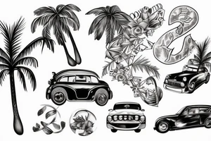 car inspired tattoo with number 58 hidden inside with vinery or palm tree tied into it tattoo idea