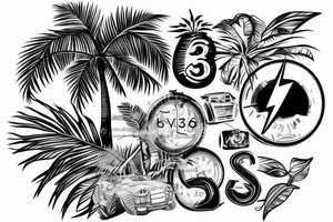 car inspired tattoo with number 58 hidden inside with vinery or palm tree tied into it tattoo idea