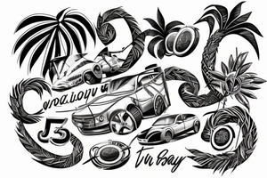 car inspired tattoo with number 58 hidden inside with vinery or palm tree tied into it tattoo idea