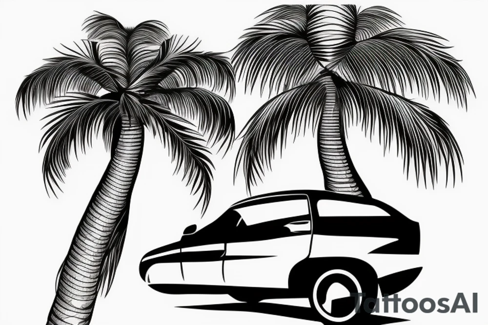 palm tree with car i speed parts tied into it tattoo idea