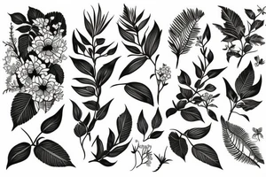 Spine with jungle leaves flowers tattoo idea