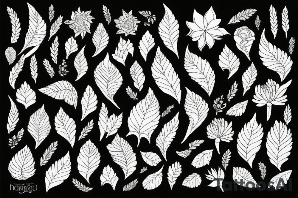 Neon jungle leaves flowers mysterious mystical dimension tattoo idea