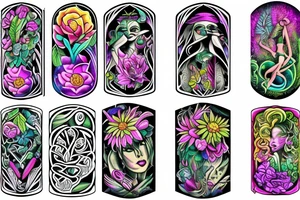 Neon jungle flowers mysterious mystical dimension tattoo idea