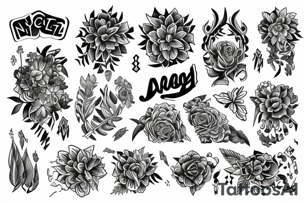 Neon jungle flowers mysterious mystical dimension tattoo idea
