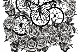 BUTTERFLIES, ROSES AND DREAMCATCHER tattoo idea