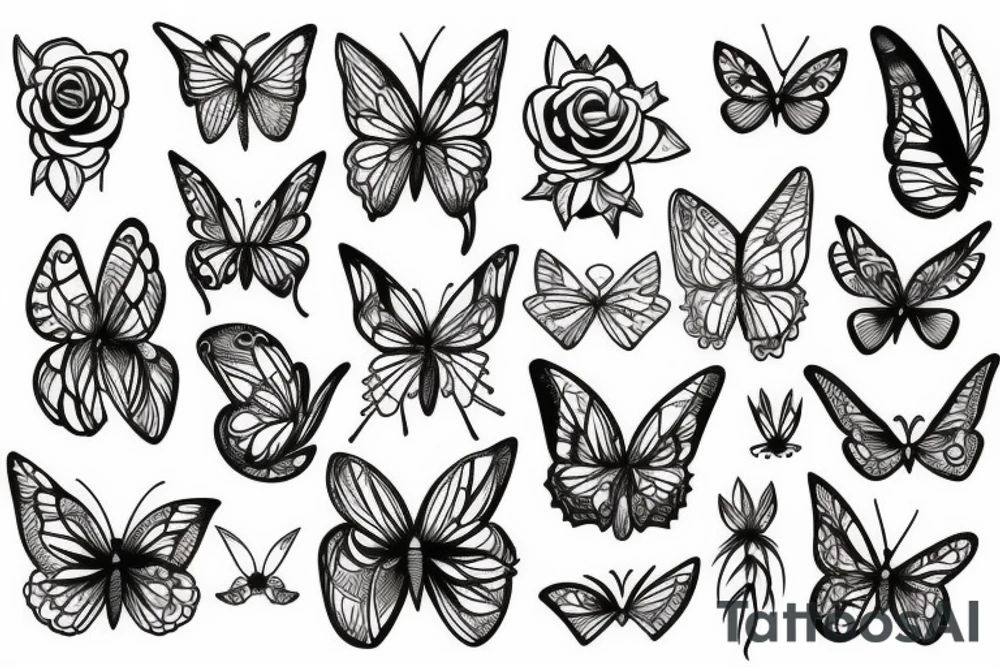 BUTTERFLIES, ROSES AND DREAMCATCHER tattoo idea