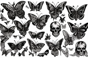 diogenes, butterfly, skulls, dark tattoo idea