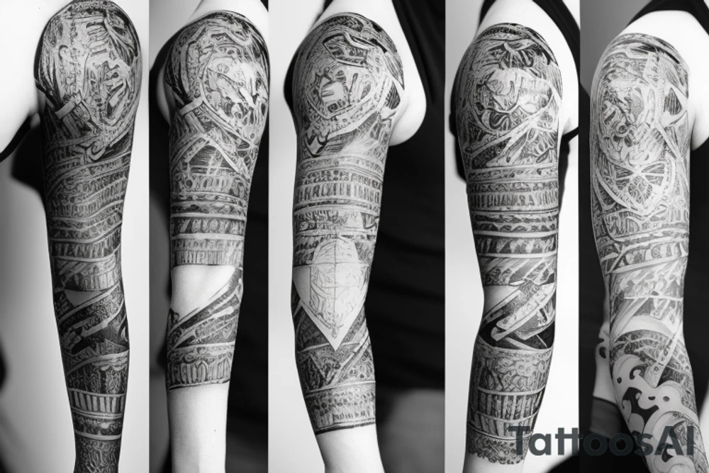 Sleeve tattoo with old rome tattoo idea