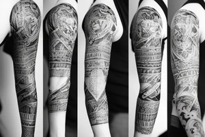 Sleeve tattoo with old rome tattoo idea