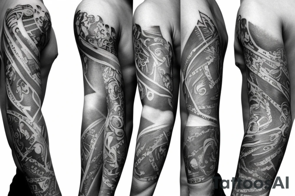 Sleeve tattoo with old rome tattoo idea