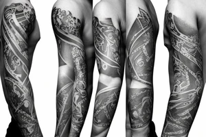 Sleeve tattoo with old rome tattoo idea