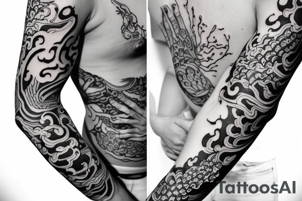 Sleeve tattoo with asian design tattoo idea