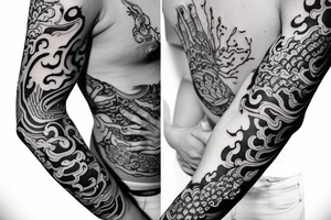 Sleeve tattoo with asian design tattoo idea
