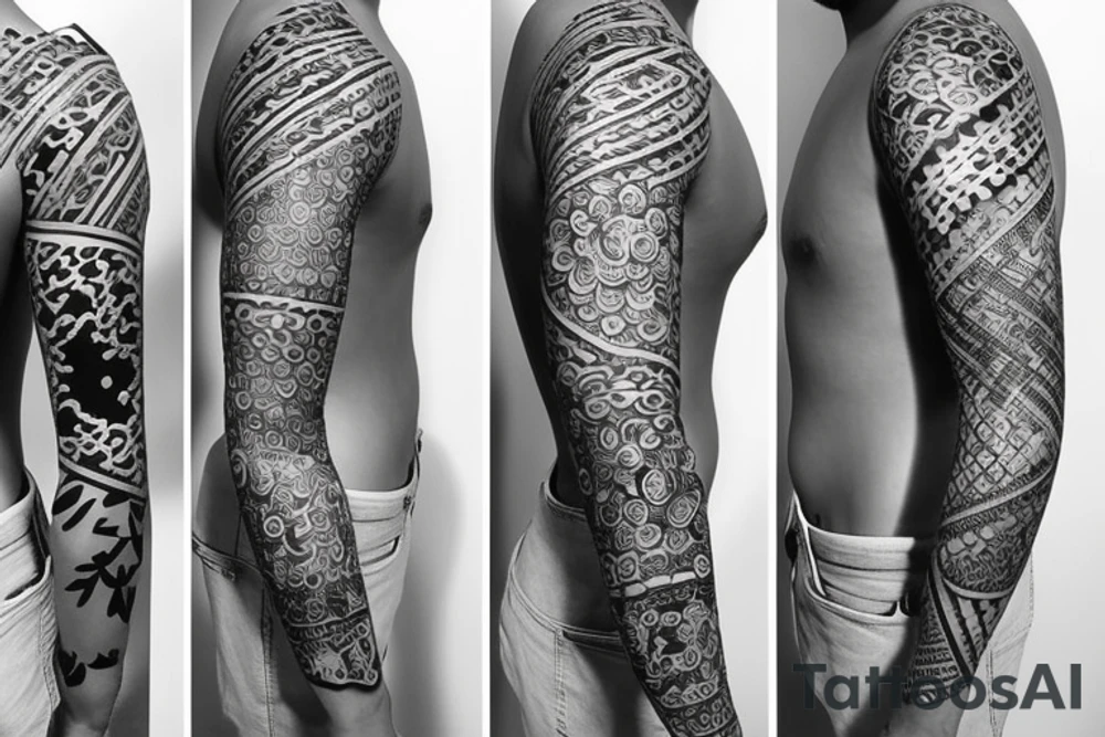 Sleeve tattoo with asian design tattoo idea