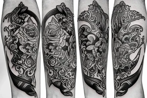 Sword with violets and fire tattoo idea