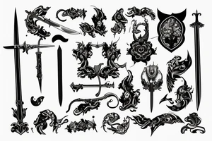 Sword with violets and fire tattoo idea