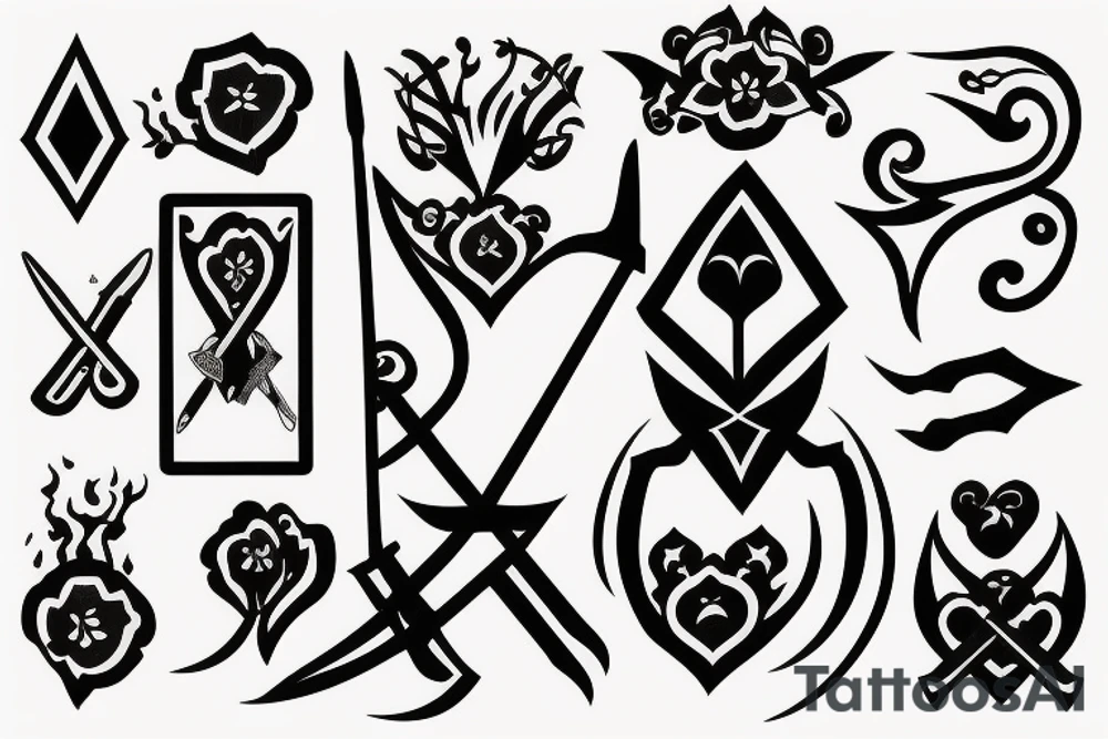 Sword with violets and fire tattoo idea