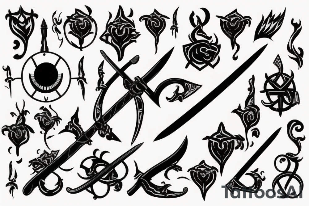 Sword with violets and fire tattoo idea