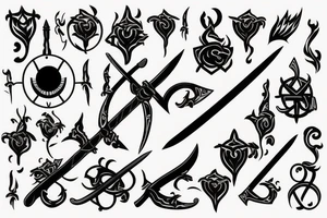 Sword with violets and fire tattoo idea