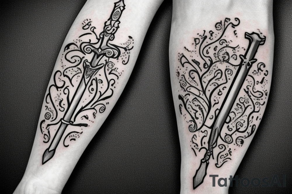 Sword with violets and fire tattoo idea