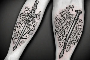 Sword with violets and fire tattoo idea