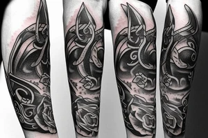 Sword with violets and fire tattoo idea