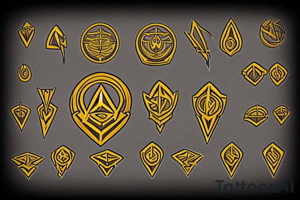 Golden Order symbol, morrowind logo, ocarina of time logo, witcher logo tattoo idea